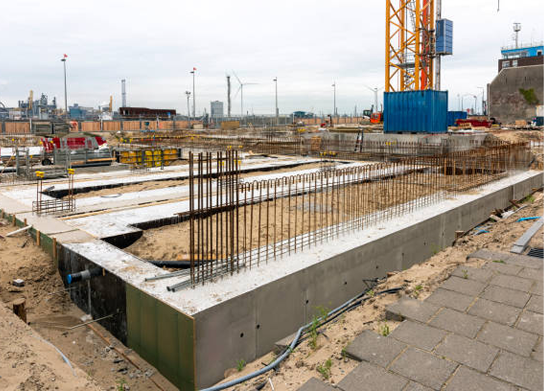 Construction site with foundation work