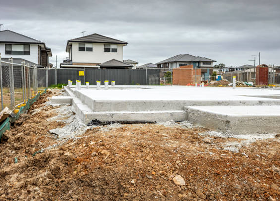 Residential building foundation in progress